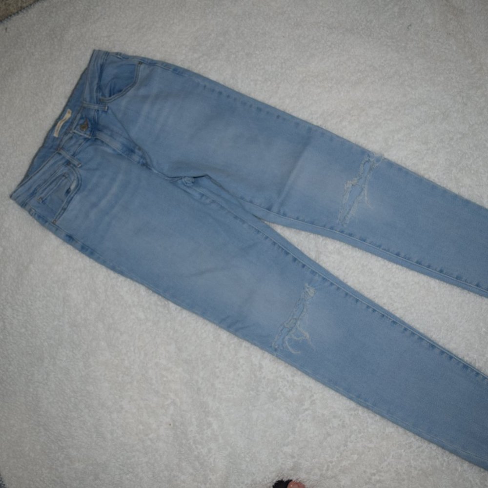 Levi's 721 Jeans 30 High Rise Waist Skinny Distressed Light Wash Denim Raw Hem - Picture 8 of 11